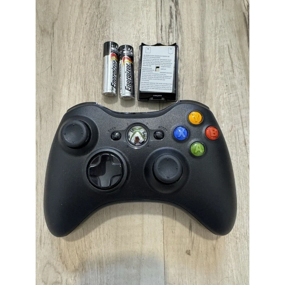 Microsoft Xbox 360 Wireless Controller OEM  - Black/Black w/Batteries Tested